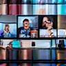 Business team collaborating via cloud-based video call